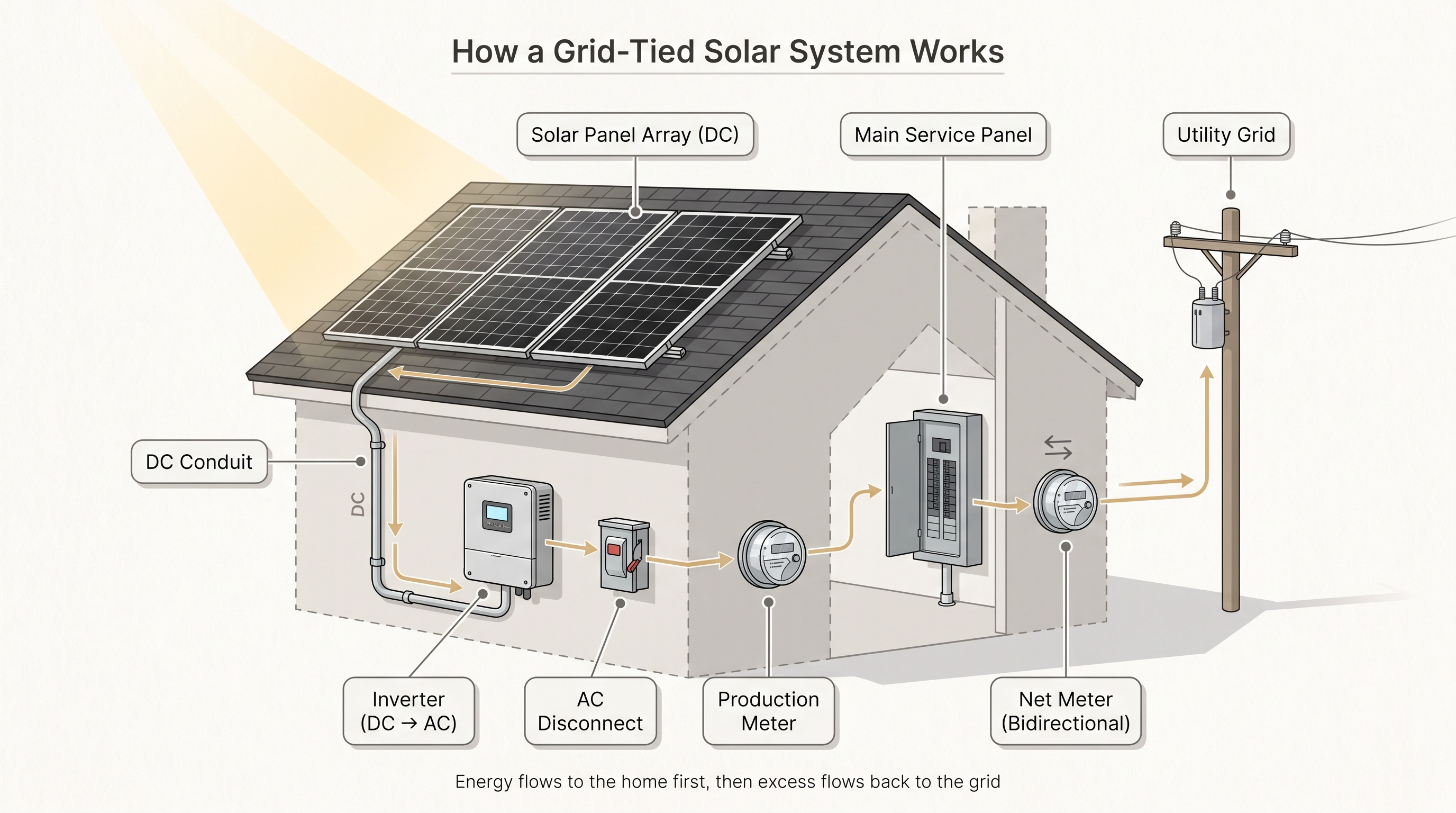 Grid-tied solar installation with net metering