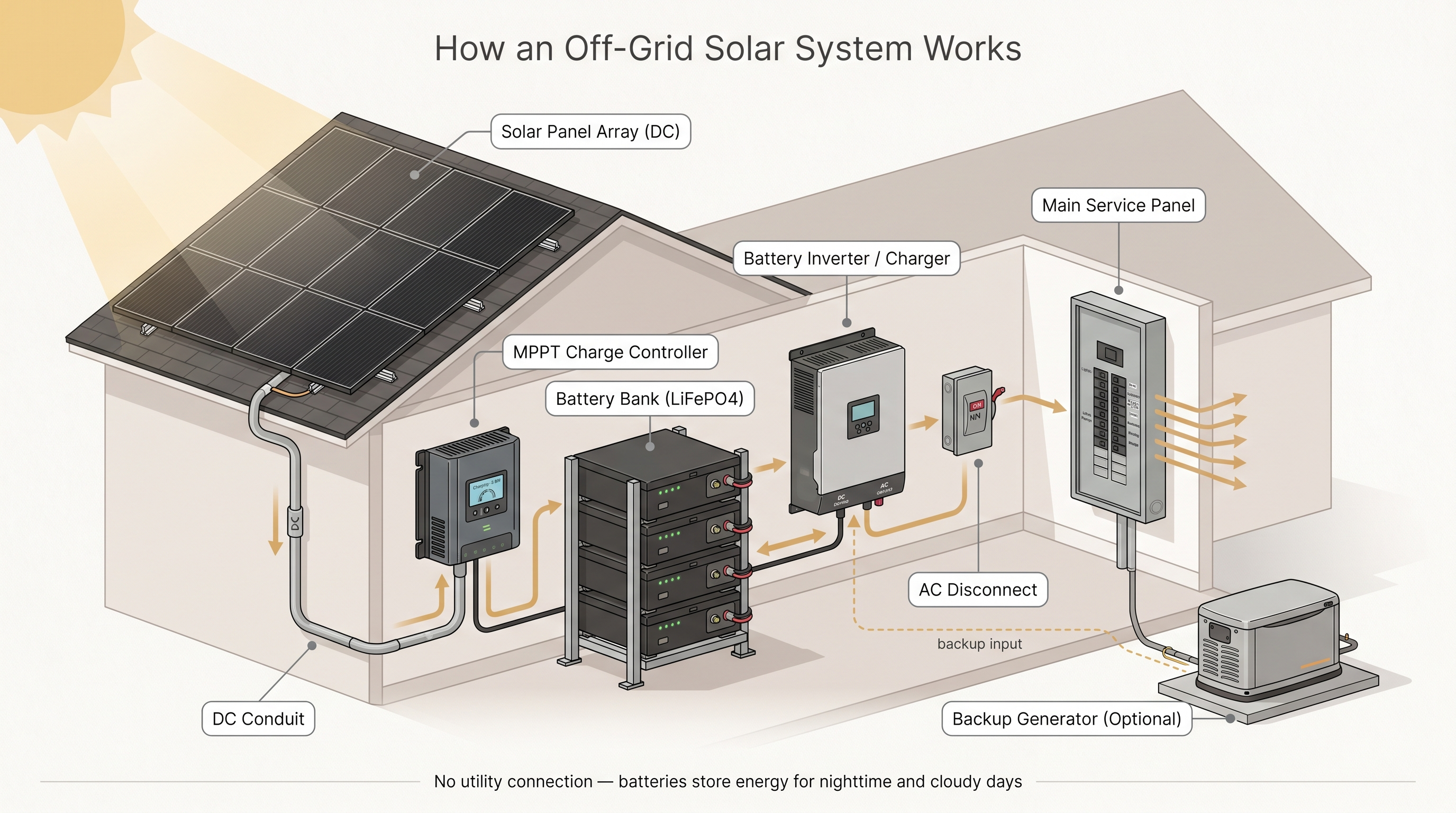 Off-grid solar system with battery backup